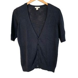 Caslon Black Short Sleeve Cotton Cardigan Sweater Size L